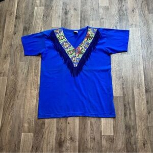 Vintage Cactus Western Fringe V-Neck Tee Shirt Women’s Size Medium